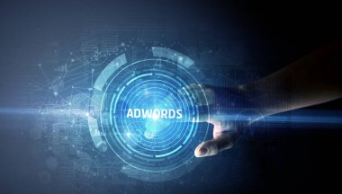 Adwords tuşuna elle dokunmak, modern iş teknolojisi kavramı 