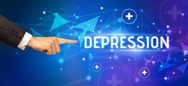 Kesilmiş elin Depresyon yazıtlarına, tıbbi konsepte yakın çekimi