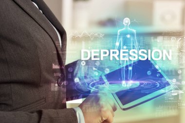 DEPRESSION yazıtlı elektronik tıbbi kayıt, tıbbi teknoloji konsepti