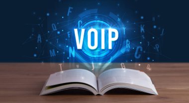 VOIP yazıtları açık bir kitaptan geliyor, dijital teknoloji kavramı