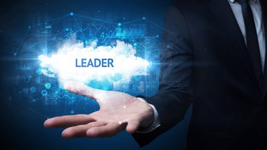 İş adamının eli Lider 'in el yazısı, başarılı iş konsepti