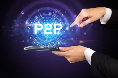 P2P kısaltmalı bir dokunmatik ekran, modern teknoloji kavramı