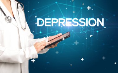 Doktor tıbbi kayıtları Depresyon yazıtları ve tıbbi konseptle dolduruyor.