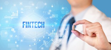 Doktor FINTECH yazıtlı bir hap veriyor, yeni teknoloji çözüm konsepti