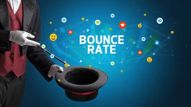 Sihirbaz BOUNCE Oranı yazıtları, sosyal medya pazarlama konseptiyle sihirbazlık numarası gösteriyor