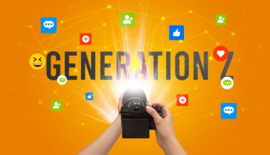 GENERATION Z yazıtlı sosyal medya içeriğini yakalamak için kamera kullanmak, sosyal medya içeriği kavramı