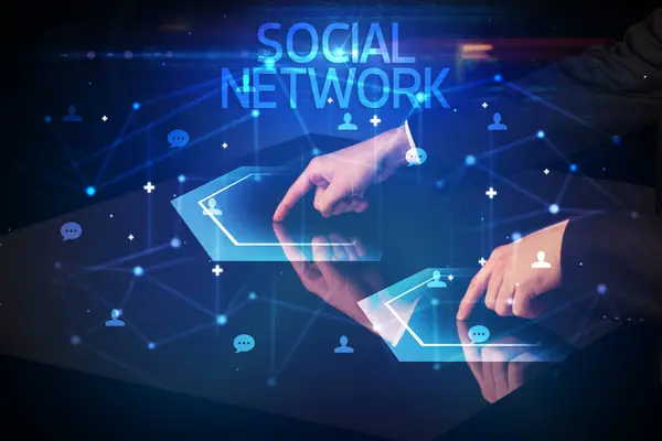 stock image Navigating social networking with SOCIAL NETWORK inscription, new media concept