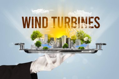 Garson Eko şehrine hizmet ediyor. Rüzgâr TÜRKÇE yazıtları, yenilenen enerji konsepti
