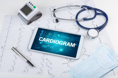 CARDIOGRAM yazıtlı tablet pc ve tıbbi malzeme, önleme kavramı