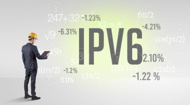 IPV6 kısaltması ile sabit şapkalı teknoloji mühendisi.