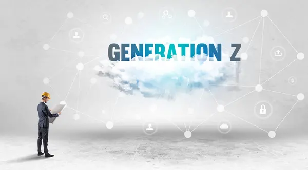 Engineer working on a social media concept with GENERATION Z inscription