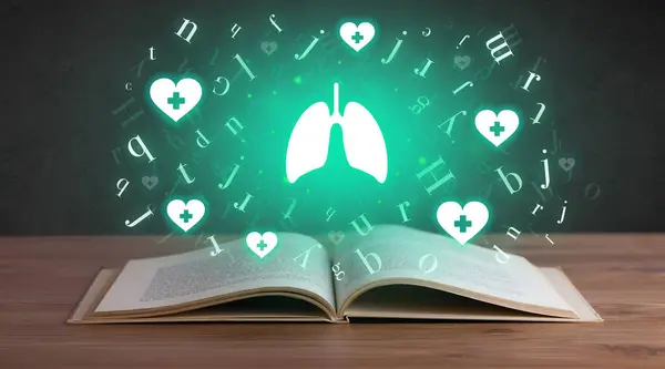 Open Medical Book Lungs Icons Global Health Concept — Stock Photo, Image