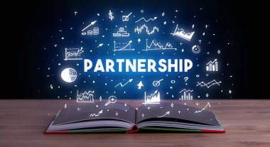 Açık bir kitaptan çıkan ortaklık kitabesi, iş kavramı