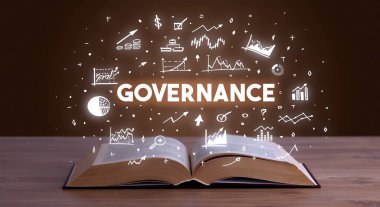 GOVERNANCE yazıtları açık bir kitaptan geliyor, iş konsepti