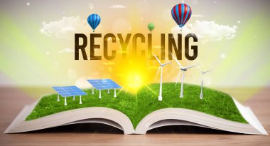 RECYCLING yazıtlı açık kitap, yenilenebilir enerji kavramı