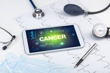 CANCER yazıtlı tablet bilgisayar ve tıbbi malzeme, önleme kavramı