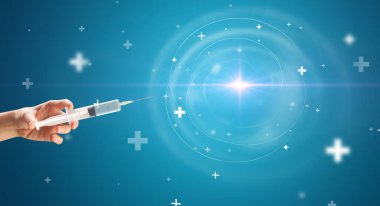 Virüs aşısı ve kısaltma ile şırınga iğnesi, panzehir konsepti