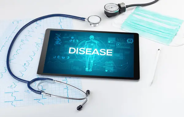 Tablet Doctor Tools Disease Inscription Coronavirus Concept — Stock Photo, Image
