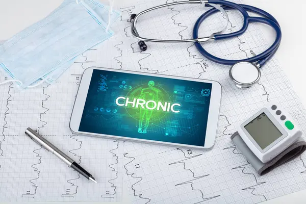 Tablet Doctor Tools Chronic Inscription Coronavirus Concept — Stock Photo, Image