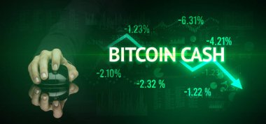 BITCOIN CASH yazıtlı, modern iş konsepti olan kablosuz kablosuz ağ.