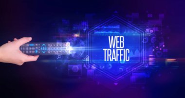 Web TRAFFIC yazıtları ve siber güvenlik konseptiyle el ele tutuşmak