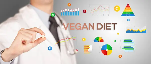 Nutritionist Giving You Pill Vegan Diet Inscription Healthy Lifestyle Concept — Stock Photo, Image
