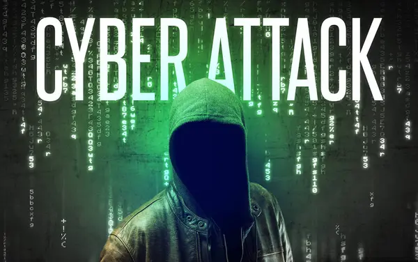 Faceless Hacker Cyber Attack Inscription Hacking Concept — Stock Photo, Image