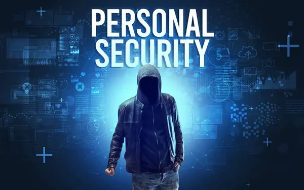 Faceless Man Personal Security Inscription Online Security Concept — Stock Photo, Image