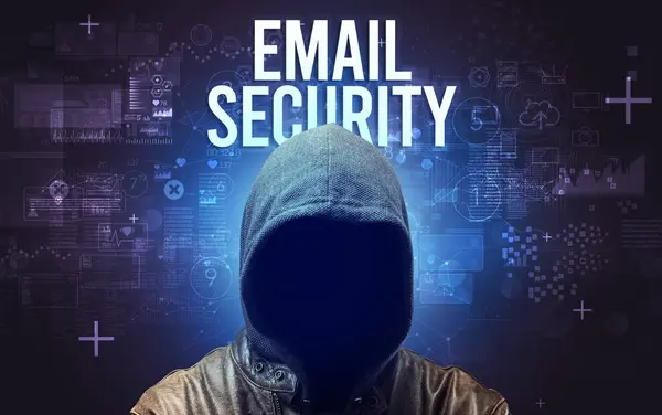 Faceless Man Email Security Inscription Online Security Concept — Stock Photo, Image