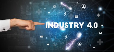 InDUSTRY 4.0 yazıtına el işareti, modern teknoloji kavramı