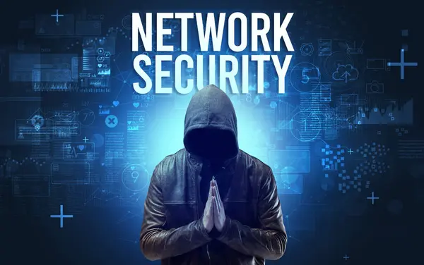 Faceless Man Network Security Inscription Online Security Concept — Stock Photo, Image