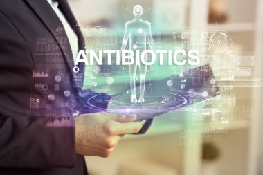 ANTIBIOTICS yazıtlı elektronik tıbbi kayıt, tıbbi teknoloji konsepti