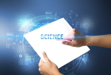 El işi fütüristik tablet ve yeni teknoloji kavramı.