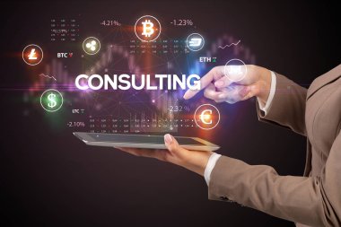 CONSULTING yazıt, iş fırsatı kavramı ile bir dokunmatik ekran yakın çekim