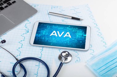 AVA kısaltmalı bir tabletin yakın plan görüntüsü, tıbbi konsept