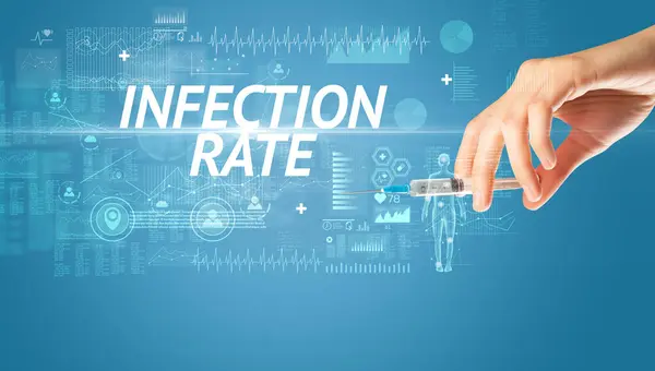 Шприц Голка Вірусною Вакциною Infection Rate Напис Концепція Антидот — стокове фото