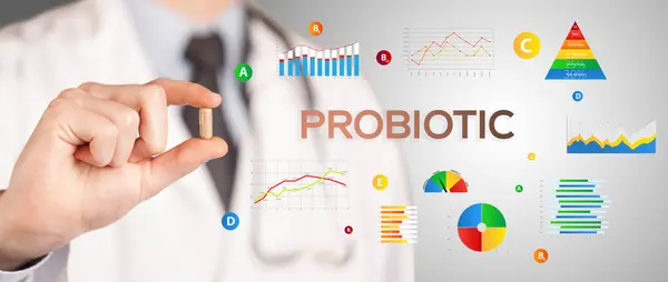 Nutritionist Giving You Pill Probiotic Inscription Healthy Lifestyle Concept — Stock Photo, Image