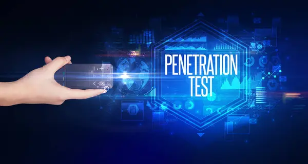 Palmare Periferica Wireless Con Iscrizione Penetration Test Concetto Sicurezza Informatica — Foto Stock