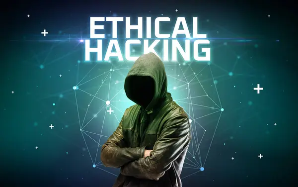 Mysterious Hacker Ethical Hacking Inscription Online Attack Concept Inscription Online — Stock Photo, Image