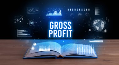 GROSS PROFIT yazıtları açık bir kitaptan, yaratıcı iş konseptinden geliyor