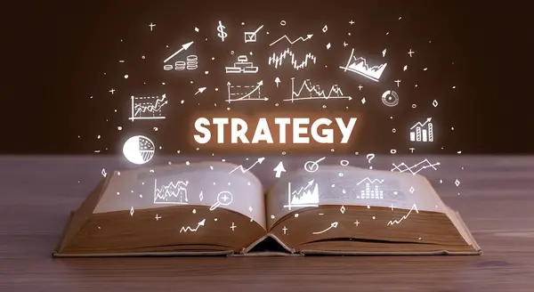 Strategie Inscriptie Uit Een Open Boek Business Concept — Stockfoto