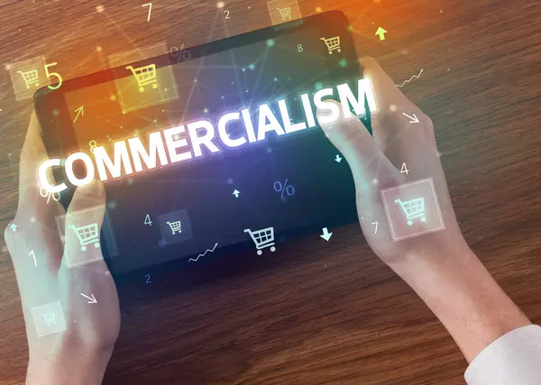 온라인 Commercialism 태블릿을 클로즈업 스톡 이미지