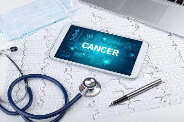 CANCER yazıtlı tablet bilgisayar ve tıbbi malzeme, önleme kavramı