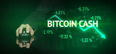 BITCOIN CASH yazıtlı, modern iş konsepti olan kablosuz kablosuz ağ.