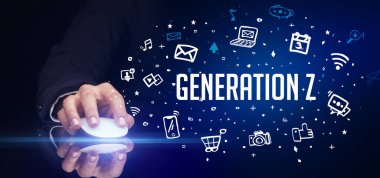 GENERATION Z yazıtları, sosyal medya kavramı ile el ele tutuşan kablosuz çevre