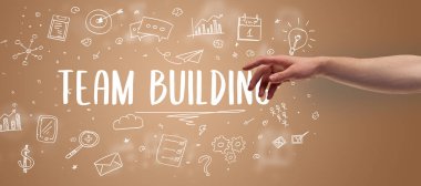 Ekip Binası Yazıtı 'na yakın çekim, modern iş çözümü kavramı