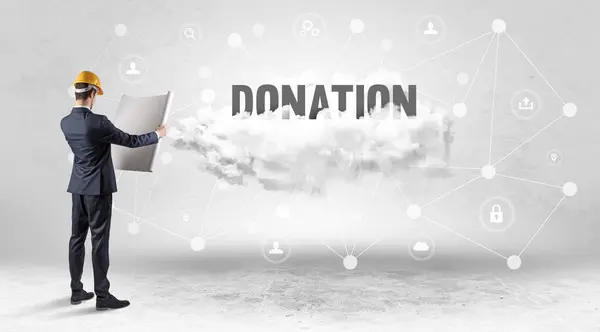 Інженер Працює Над Концепцією Соціальних Медіа Написом Donation Ліцензійні Стокові Зображення