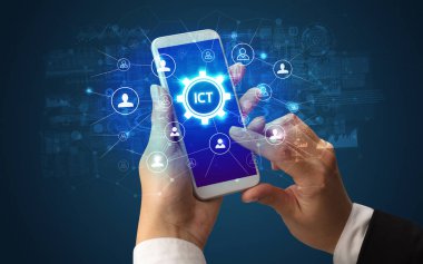 Ict kısaltmalı akıllı telefon, modern teknoloji konsepti.