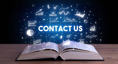 CONTACT ABD yazıtları açık bir kitaptan, iş konseptinden geliyor