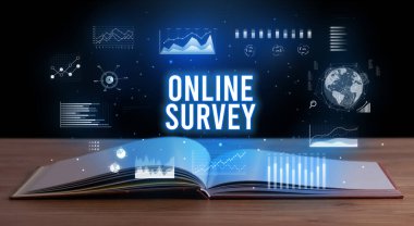 Online Survey yazıtları açık bir kitaptan geliyor, yaratıcı iş konsepti